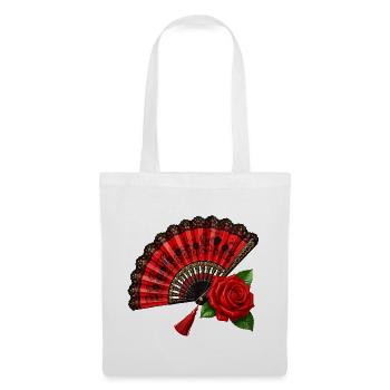 Spanischer Fächer mit Rose - Stoffbeutel - Weiß - Vorne