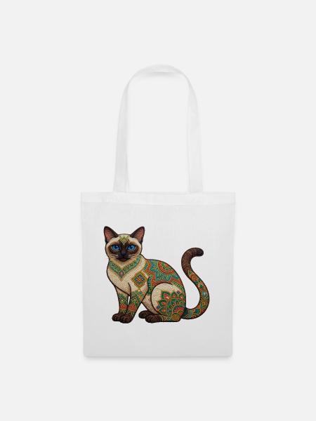 Bunte Mandala-Katze - Stoffbeutel - Weiß