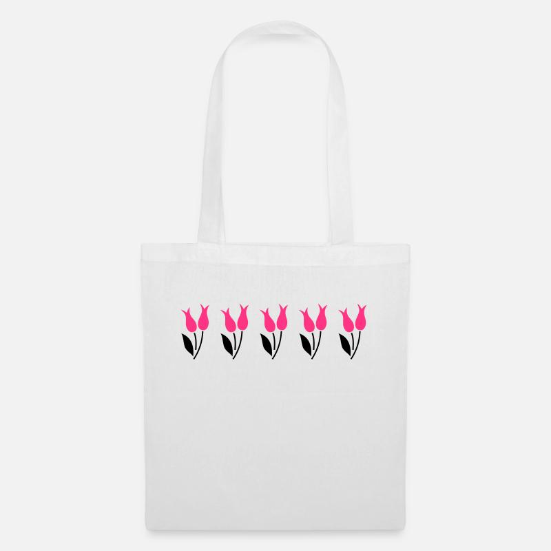 Tulips in a row - pink - Tote Bag - white