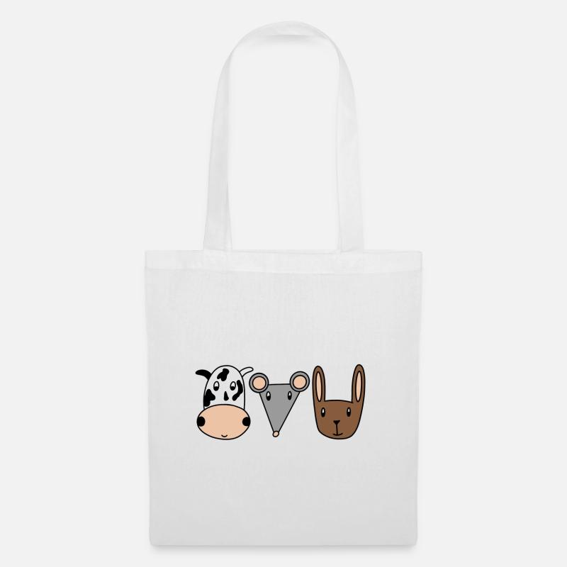 Tierkinder, Kuh, Maus und Hase - Stoffbeutel - Weiß