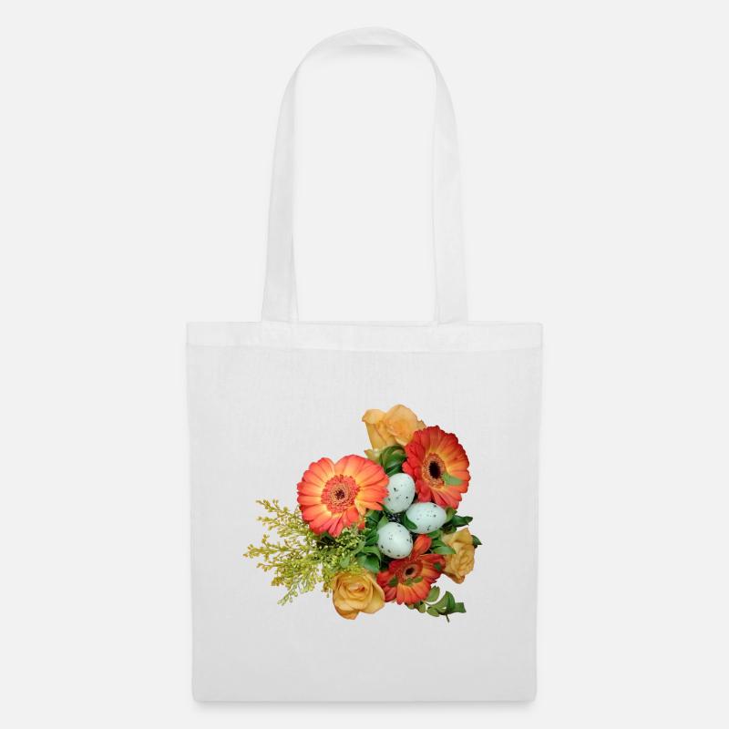 Blumenstrauß mit Ostereier Muster - Stoffbeutel - Weiß