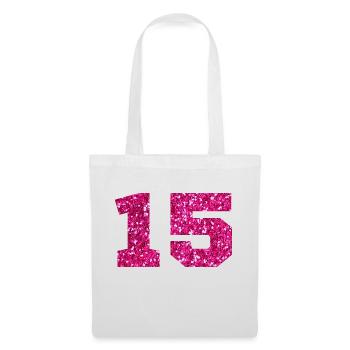 Numéro 15 paillettes rose - 15e anniversaire - Sac en tissu - blanc - Devant