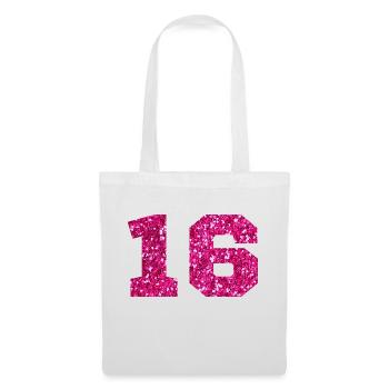 Nummer 16 Pink Glitter - 16. Jubiläum - Stoffbeutel - Weiß - Vorne