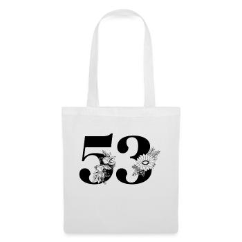 Numéro 53 floral noir - 53e anniversaire floral - Sac en tissu - blanc - Devant