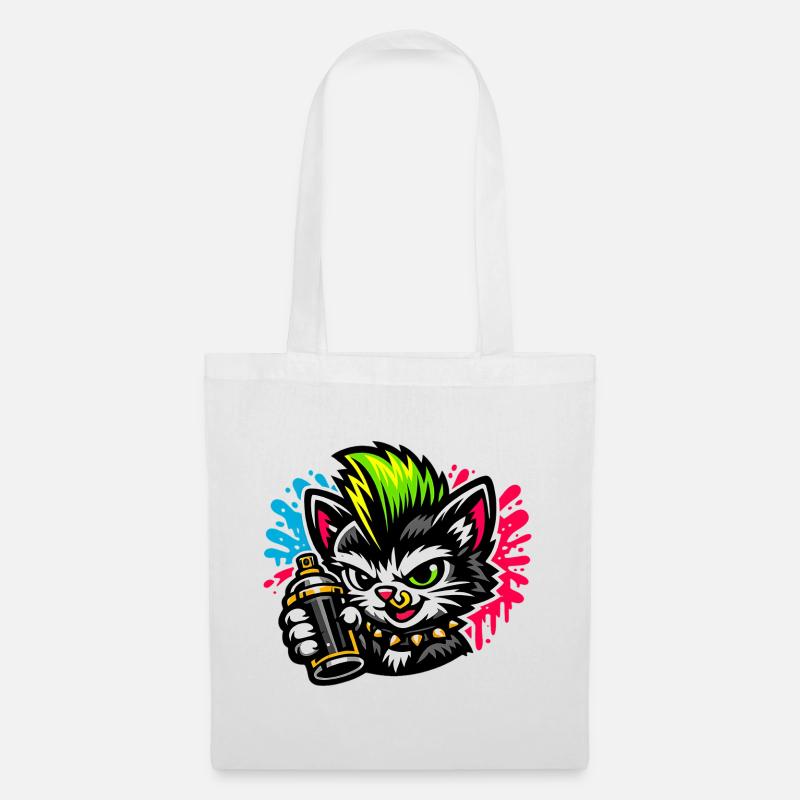 Graffiti Cat Spray Dot - Sac en tissu - blanc