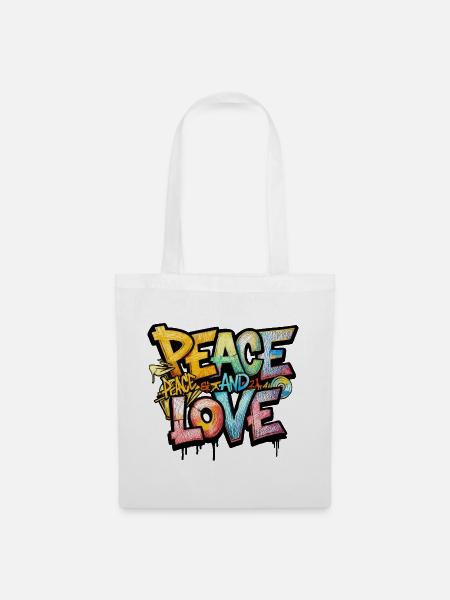 Peace and Love Graffiti - Stoffbeutel - Weiß