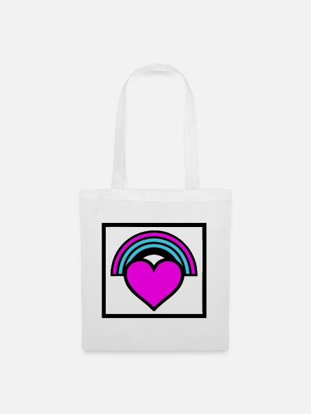 Regenbogen Herz Rahmen Logo - Stoffbeutel - Weiß