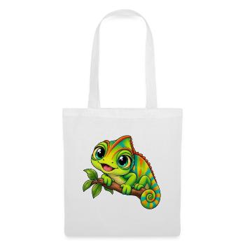 Chamäleon Kawaii Style – Süßes Reptil - Stoffbeutel - Weiß - Vorne