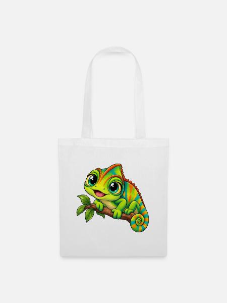 Chamäleon Kawaii Style – Süßes Reptil - Stoffbeutel - Weiß