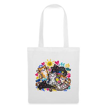 Katzen Doodle Katzenliebe Bunte Katzen Geschenk - Stoffbeutel - Weiß - Vorne