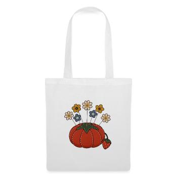 Blütenkopf-Nadeln in einem Tomatennadelkissen - Stoffbeutel - Weiß - Vorne