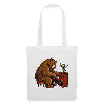 Bär & Frosch am Klavier – Lustiges Musikmotiv - Stoffbeutel - Weiß - Vorne