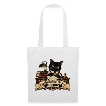 Schwarze Katze als Bibliothekarin - Stoffbeutel - Weiß - Vorne