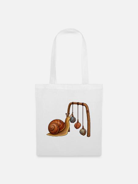 Schnecke mit Kiesel-Mobile - Stoffbeutel - Weiß