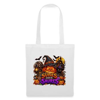 Süßes oder Saures Halloween Kürbis - Stoffbeutel - Weiß - Vorne