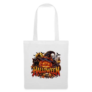 Halloween Kürbiszauber mit Hexenkatze - Stoffbeutel - Weiß - Vorne