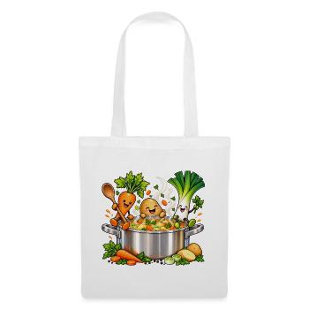 Fröhliche Gemüsefreunde kochen Suppe  - Stoffbeutel - Weiß - Vorne