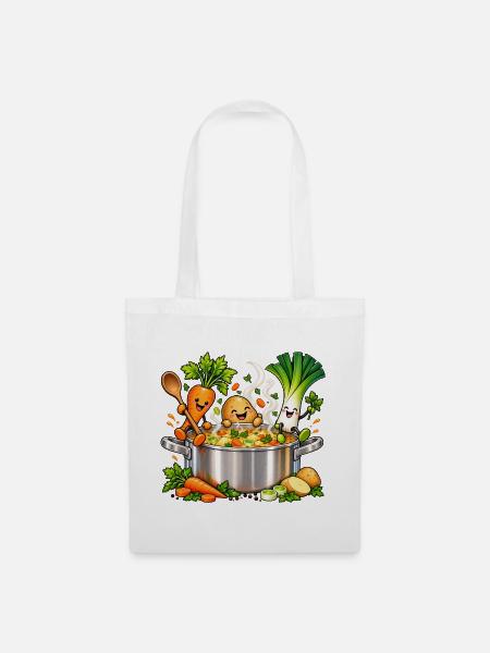 Fröhliche Gemüsefreunde kochen Suppe - Stoffbeutel - Weiß