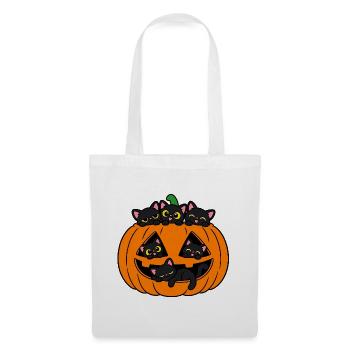 Katzen in einem Halloween-Kürbis - Stoffbeutel - Weiß - Vorne