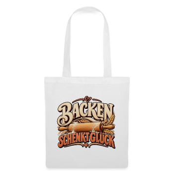Backen schenkt Glück Backmotiv mit Teigrolle - Stoffbeutel - Weiß - Vorne