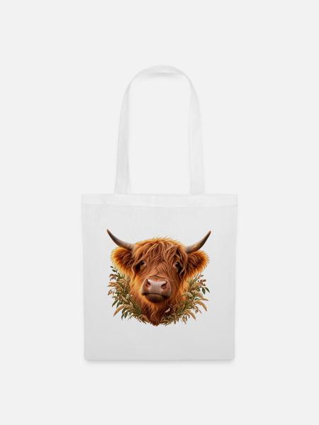 Highland Cattle Portrait - Stoffbeutel - Weiß