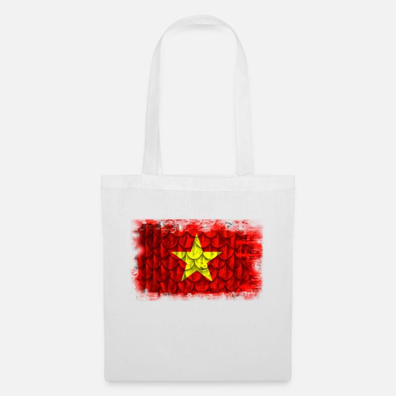 Vietnam Flagge mit Federn - Stoffbeutel - Weiß