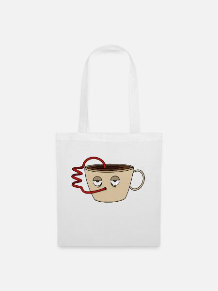Müde Tasse Kaffee lustiger Cartoon - Stoffbeutel - Weiß