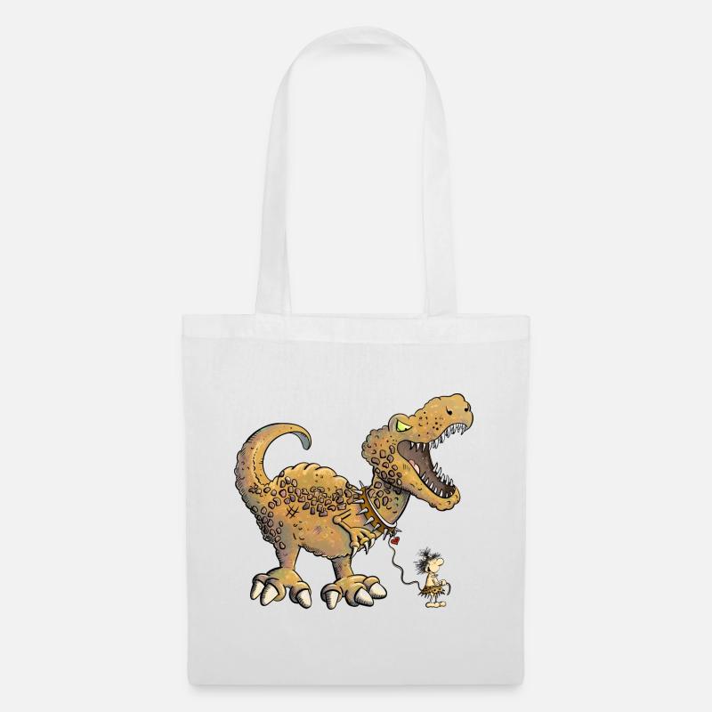 Urzeit Mensch Geht Mit Dino Gassi I Dinosaurier - Stoffbeutel - Weiß