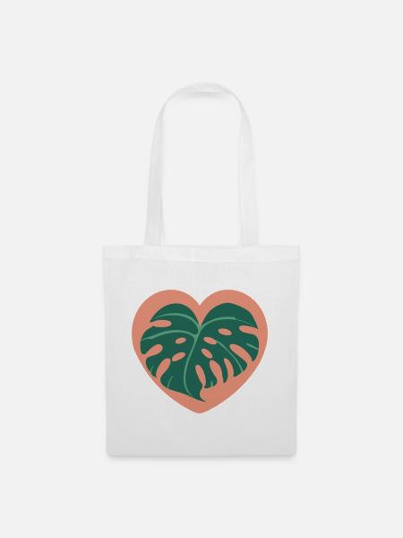 Herz Monstera Tropenstil - Stoffbeutel - Weiß