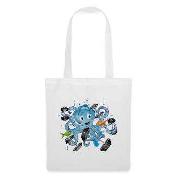 Bodybuilder octopus with dumbbells while exercising - Tote Bag - white - Front