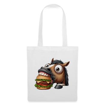 Pferd mit Hamburger Fast Food Lustig - Stoffbeutel - Weiß - Vorne