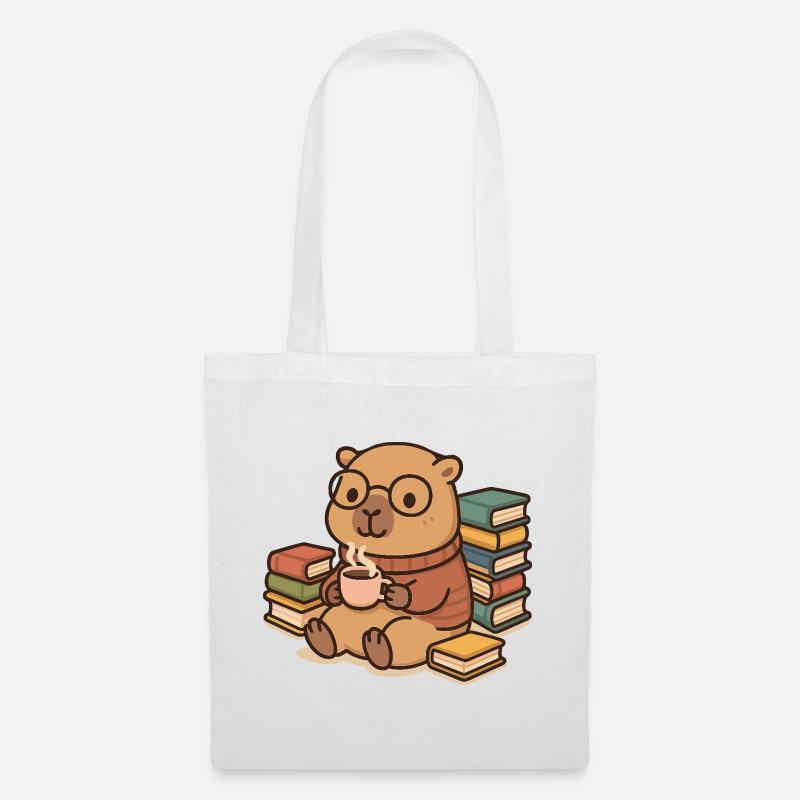 Capybara Leseratte – Bücher & Kaffee ☕📚 - Stoffbeutel - Weiß