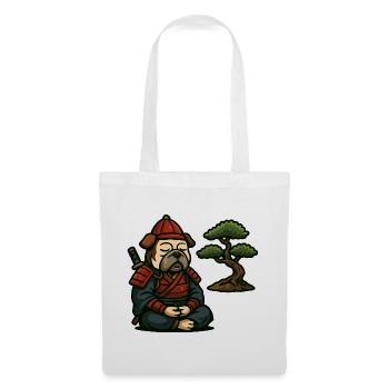 Bulldogge Samurai meditiert mit Bonsai Baum - Stoffbeutel - Weiß - Vorne