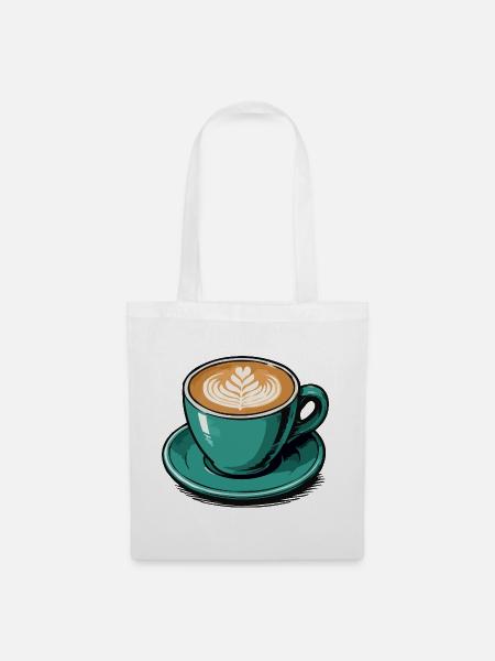 Teal Latte Art Kaffeetasse - Stoffbeutel - Weiß