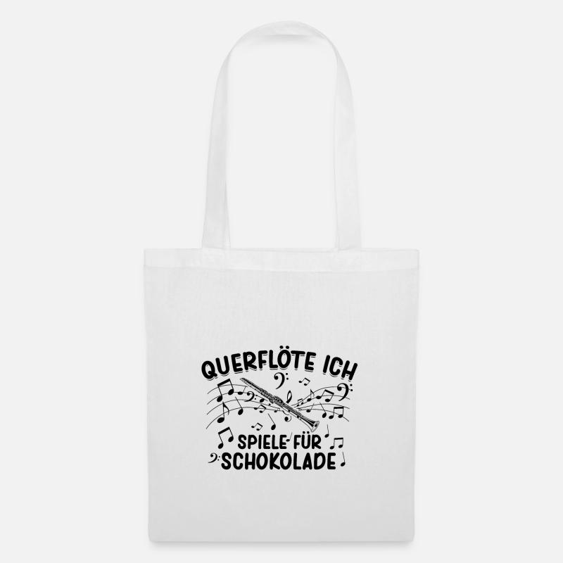 Querflöte Schokolade Flötenspieler Musik Geschenke - Stoffbeutel - Weiß