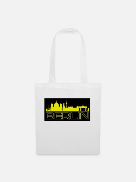 Berlin - mit Skyline in gelb - Stoffbeutel - Weiß