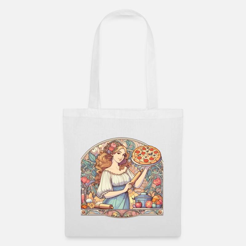 Pizzabäckerin Art Nouveau lecker Pizza Geschenk - Stoffbeutel - Weiß