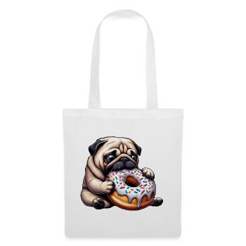 Cute Pug with Donut Cartoon Funny Snacking - Tote Bag - white - Front