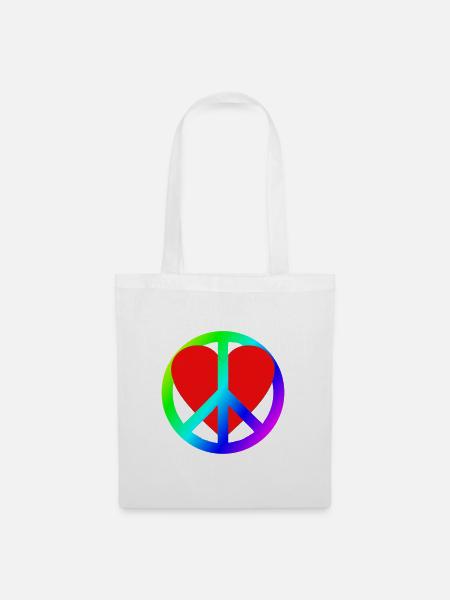 Herz Frieden Regenbogen Symbol - Stoffbeutel - Weiß