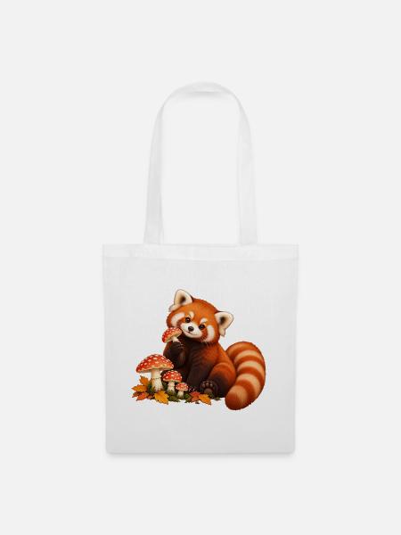 Roter Panda mit Waldpilzen - Stoffbeutel - Weiß