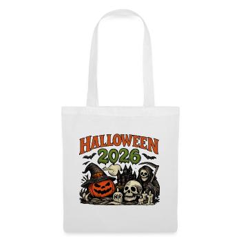 Halloween 2026 Kürbis und Skelette - Stoffbeutel - Weiß - Vorne