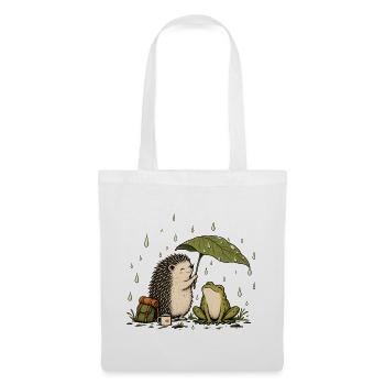 Igel und Frosch beim Camping – Outdoor im Regen - Stoffbeutel - Weiß - Vorne