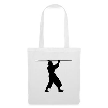 Kobudo avec un long bo au-dessus de la figure de l’ombre de tête - Sac en tissu - blanc - Devant