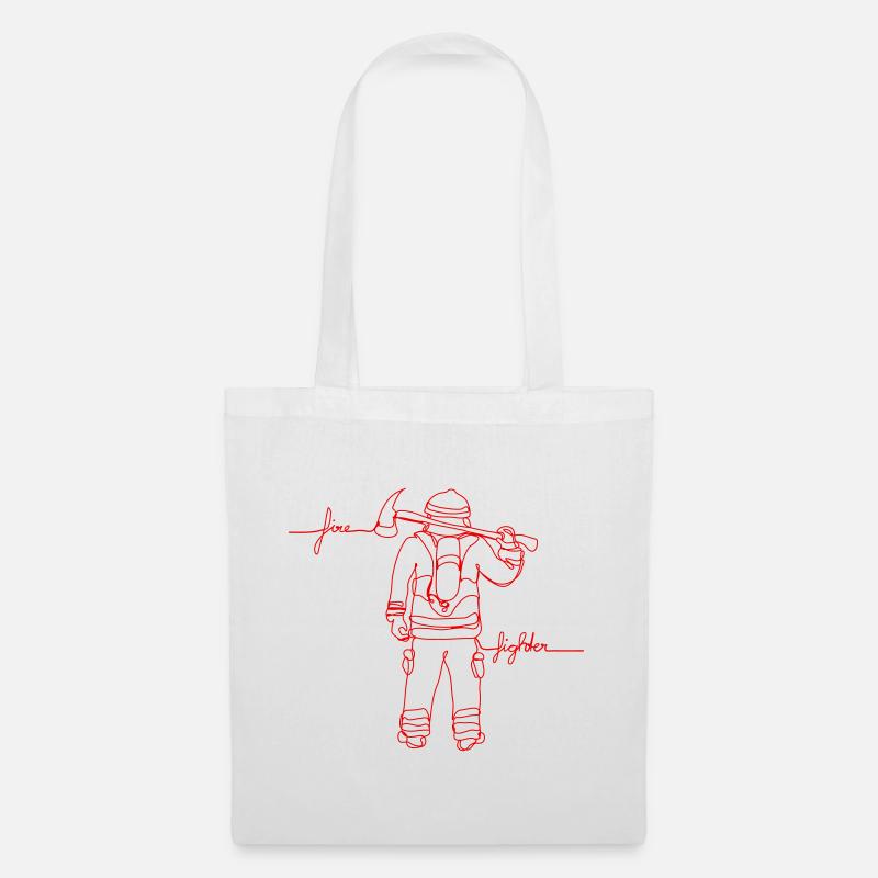 Firefighter One Line Art rot - Stoffbeutel - Weiß