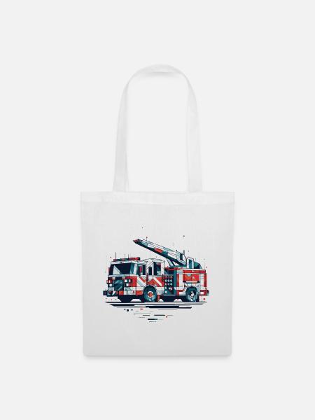 Polygon Feuerwehrauto mit Drehleiter Feuerwehr - Stoffbeutel - Weiß