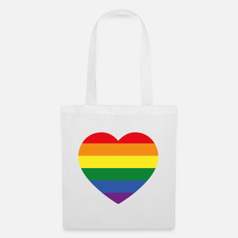 Regenbogen Flagge in Herzform - Stoffbeutel - Weiß