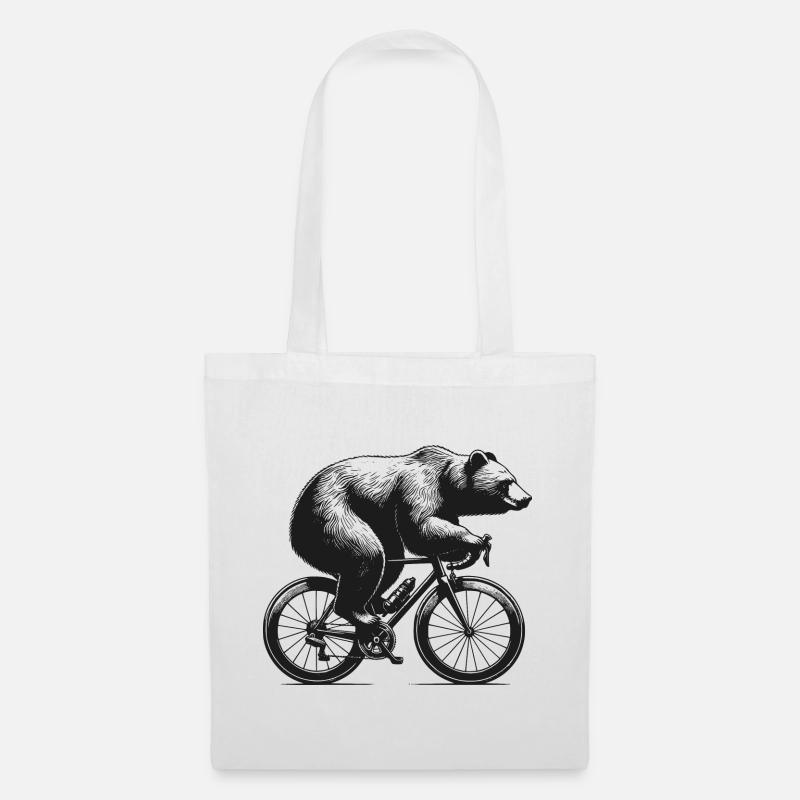 Radfahrender Bär - Stoffbeutel - Weiß