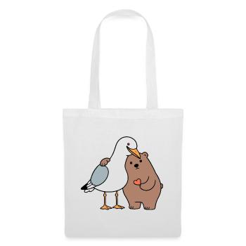 Nordsee Möwe Braun Bär Freundschaft Liebe anlehnen - Stoffbeutel - Weiß - Vorne