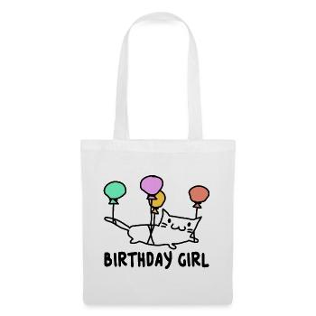 Katze mit Ballons Birthday Girl Geschenk - Stoffbeutel - Weiß - Vorne