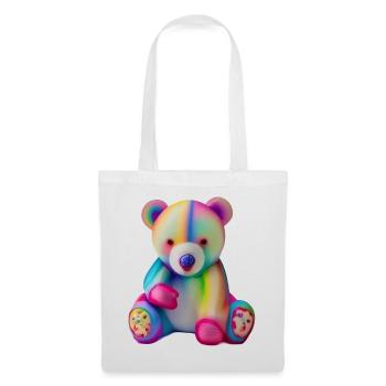 Mehrfarbiger Teddybär - Stoffbeutel - Weiß - Vorne